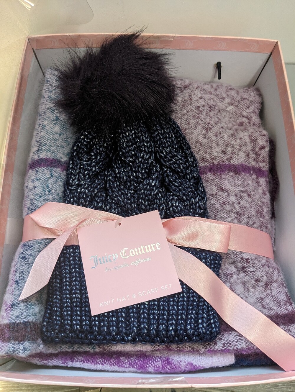 Juicy Couture Knit Scarf And Hat Set New In Box Soft Cozy Winter Gift Ready